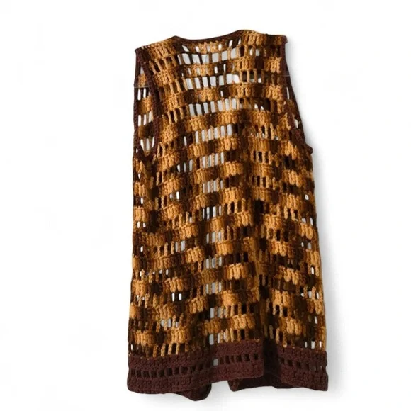 Brown and Tan Crochet Vest - Picture 2 of 2